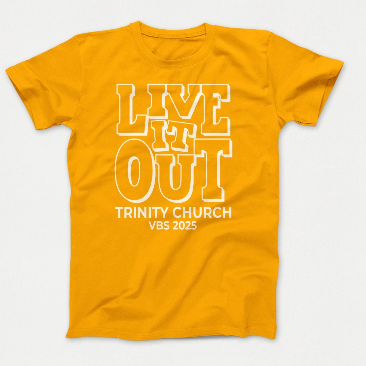 Live it Out VBS Shirts - Adult T-shirts Gold - Polkabean
