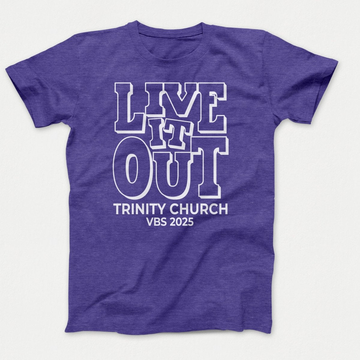 Live it Out VBS Shirts - Adult T-shirts Heather Purple - Polkabean