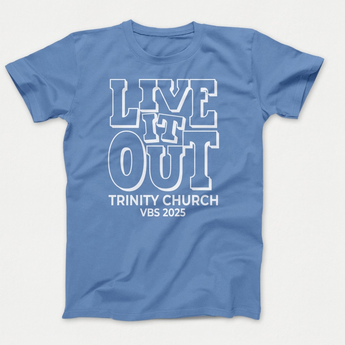 Live it Out VBS Shirts - Adult T-shirts Carolina Blue - Polkabean
