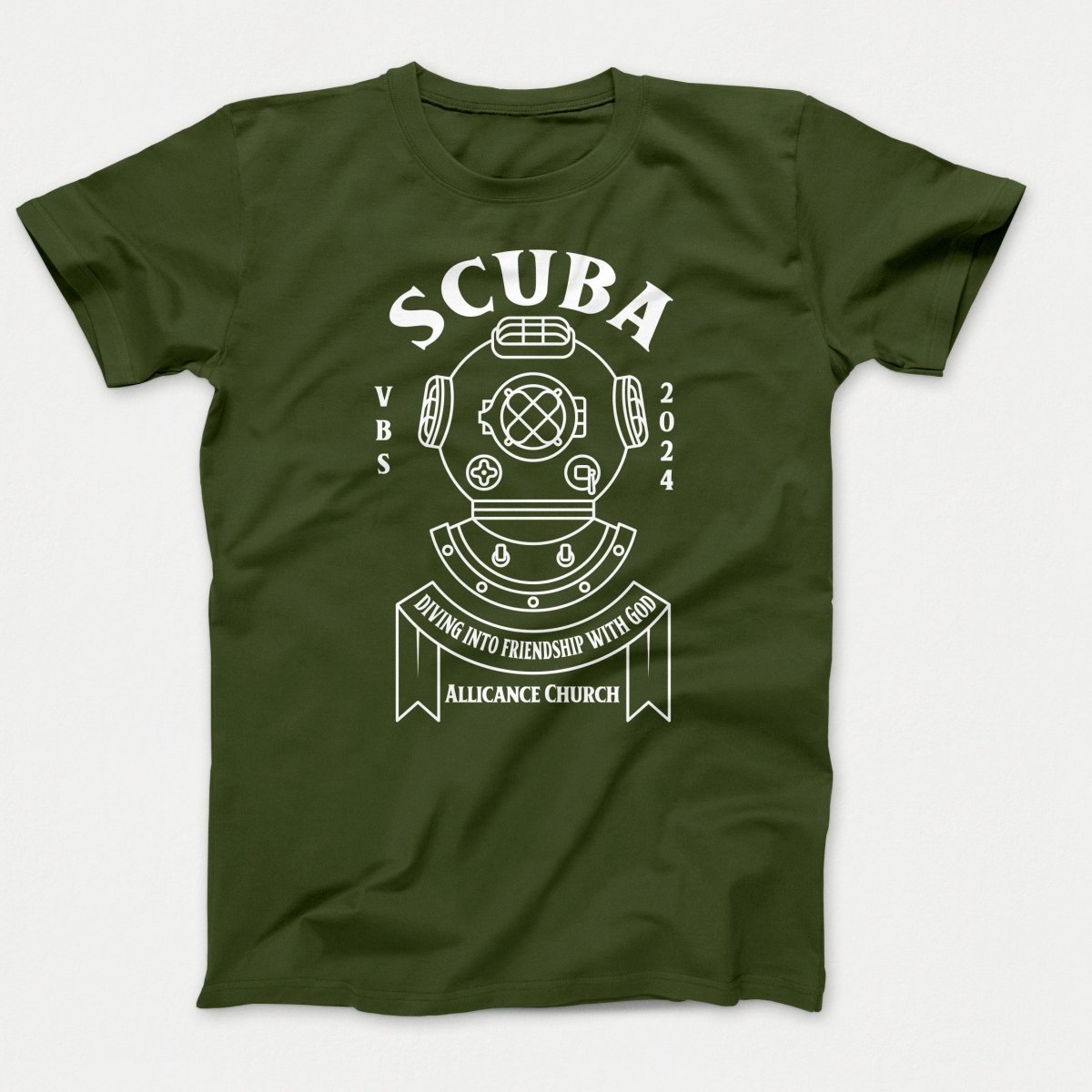 Scuba VBS Shirts - Diving Helmet - Adult T-shirts Olive - Polkabean