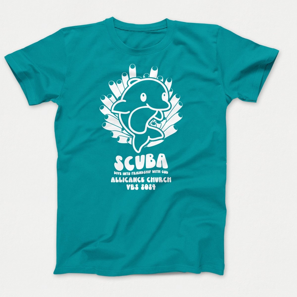 Scuba VBS Shirts - Dolphin - Adult T-shirts Bright Aqua - Polkabean