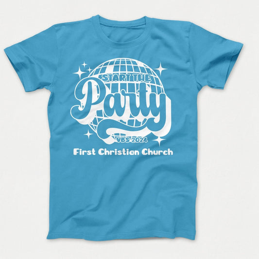 Start The Party VBS Shirts - Youth Aquatic Blue - Polkabean