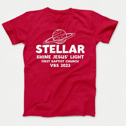 Stellar VBS T-shirt with Planet Heather Red - Polkabean