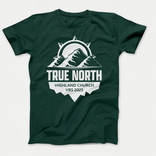 True North VBS Shirts - Mountain and Compass - Adult T-shirts Dark Green - Polkabean