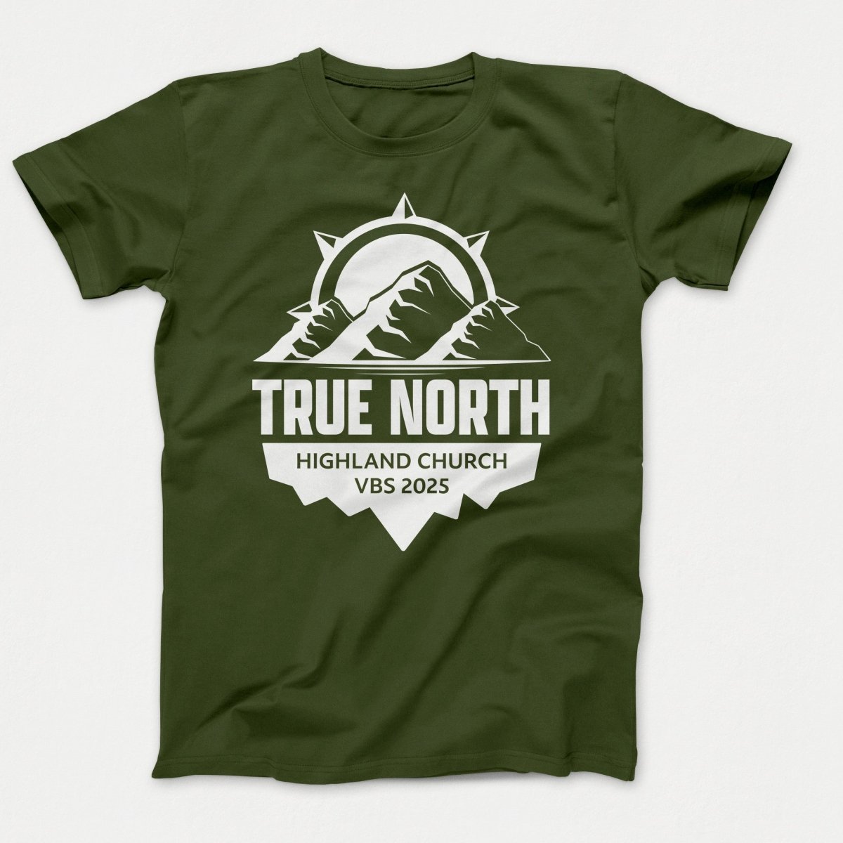 True North VBS Shirts - Mountain and Compass - Adult T-shirts Olive - Polkabean