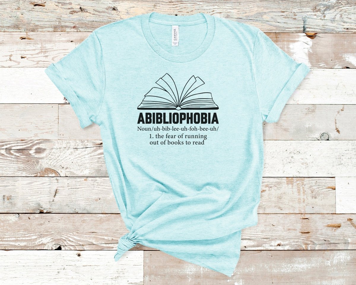 Abibliophobia Book Lovers T-shirt Heather Ice Blue - Polkabean