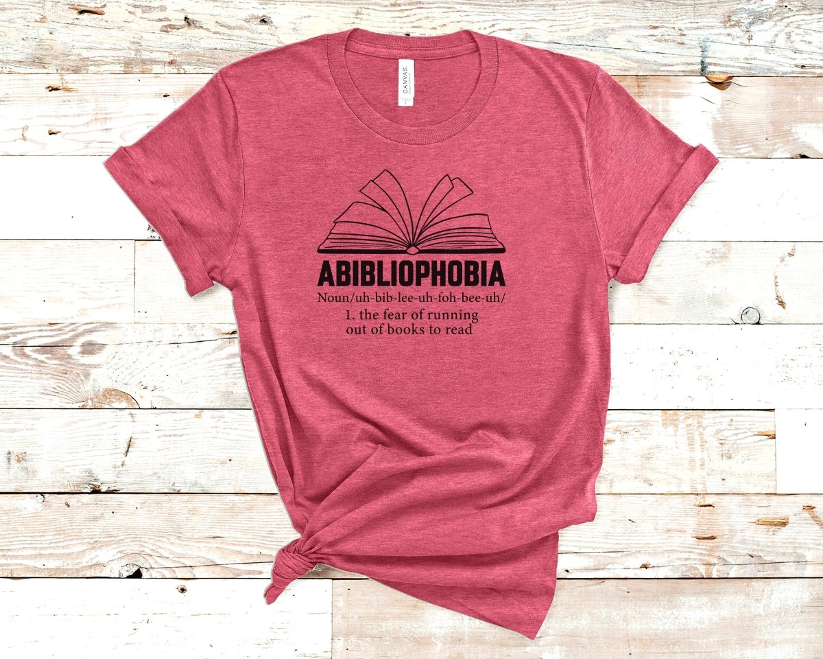 Abibliophobia Book Lovers T-shirt Heather Raspberry - Polkabean