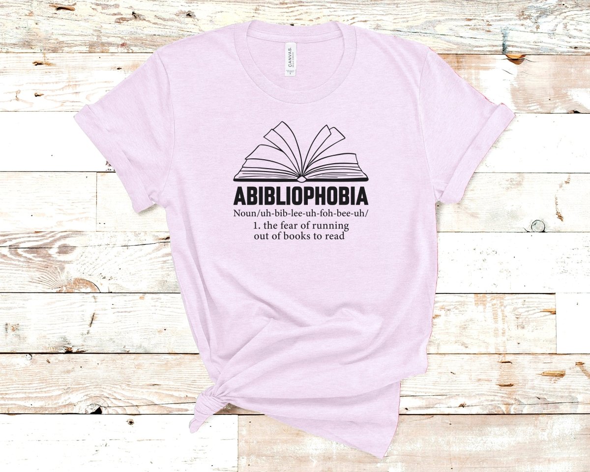 Abibliophobia Book Lovers T-shirt Heather Prism Lilac - Polkabean