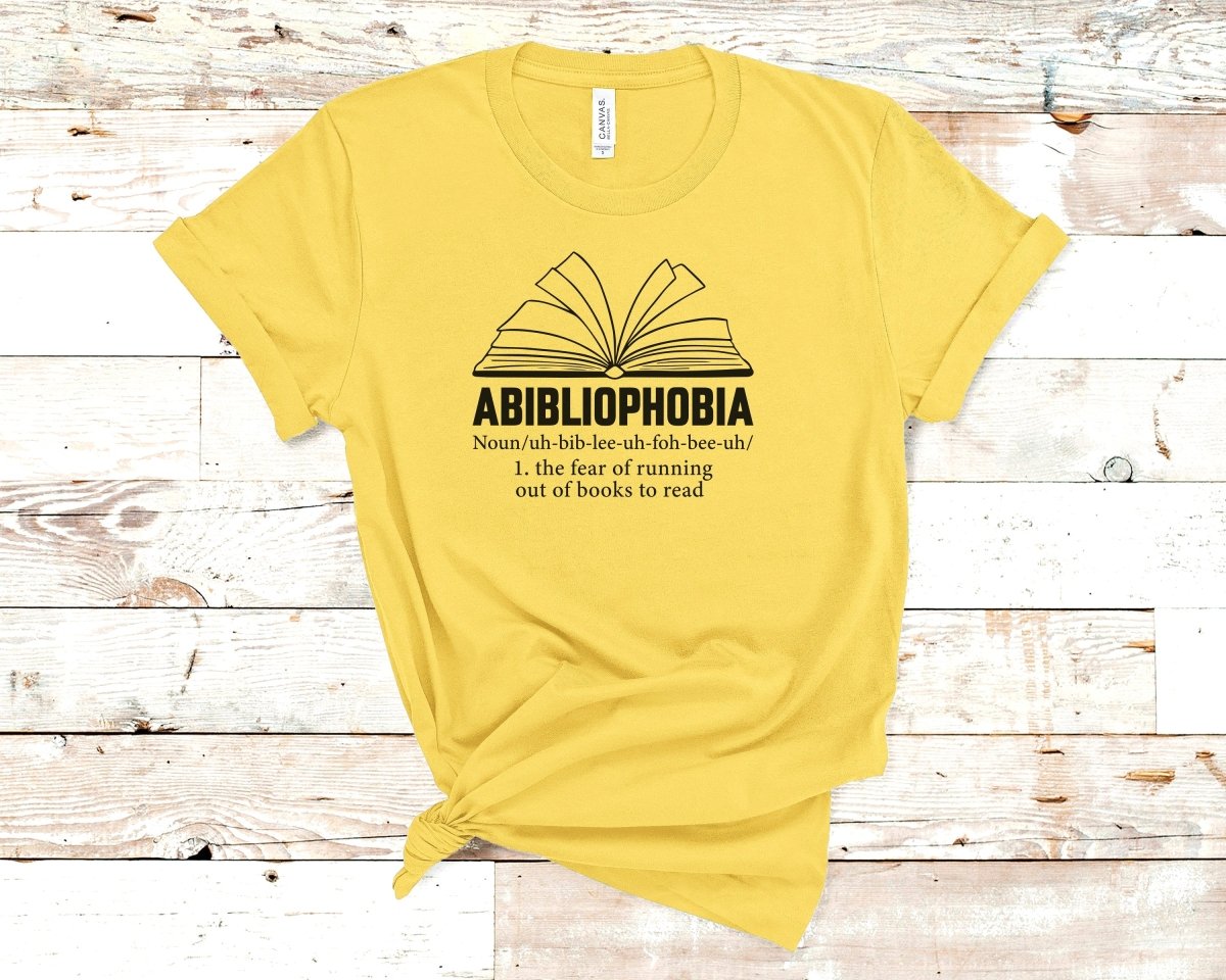 Abibliophobia Book Lovers T-shirt Yellow - Polkabean