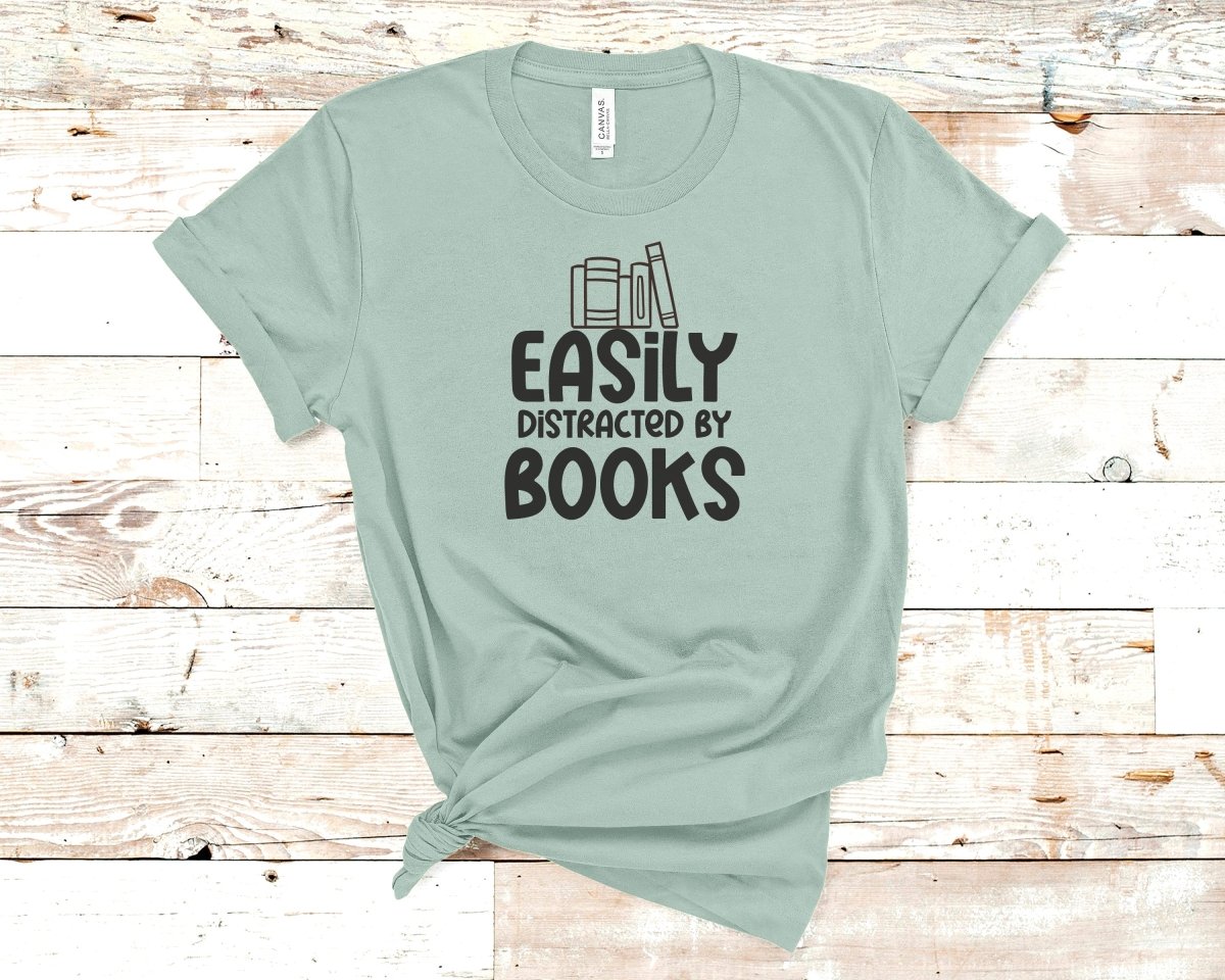 Easily Distracted by Books T-shirt Teal - Polkabean
