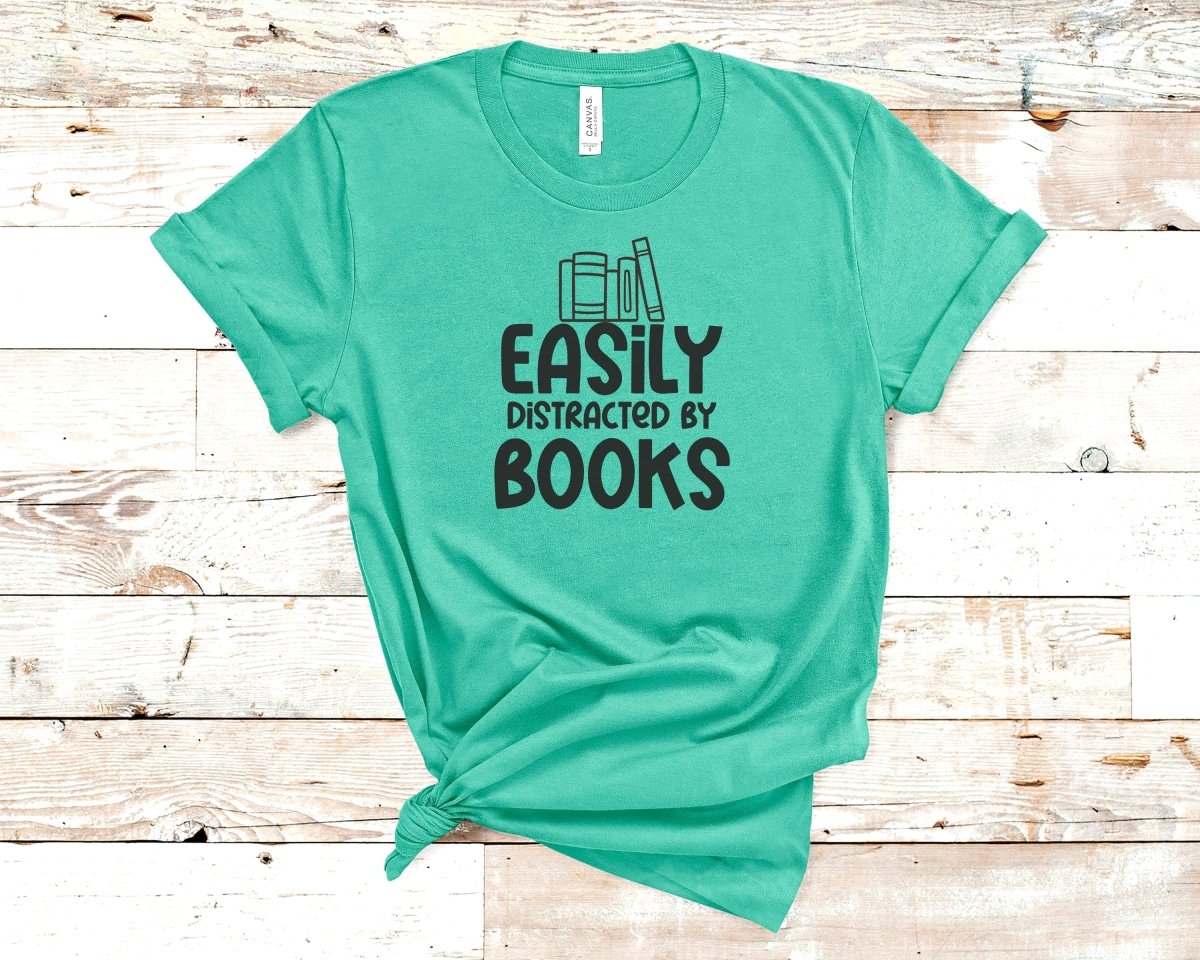 Easily Distracted by Books T-shirt Teal - Polkabean