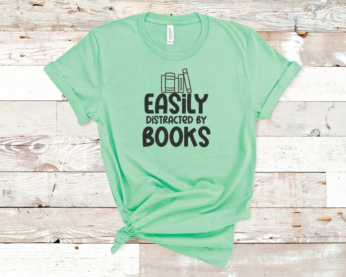 Easily Distracted by Books T-shirt Teal - Polkabean