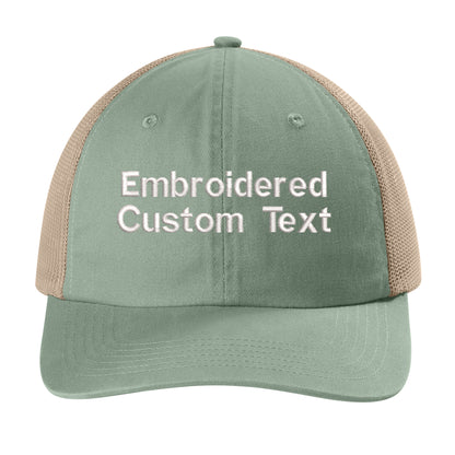 Custom Embroidered Trucker Hat – Your Text, Two Lines