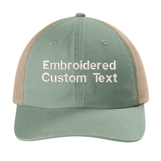 Custom Embroidered Trucker Hat – Your Text, Two Lines