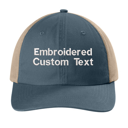 Custom Embroidered Trucker Hat – Your Text, Two Lines