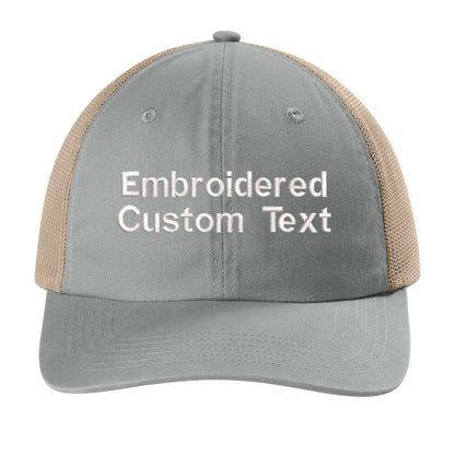 Custom Embroidered Trucker Hat – Your Text, Two Lines