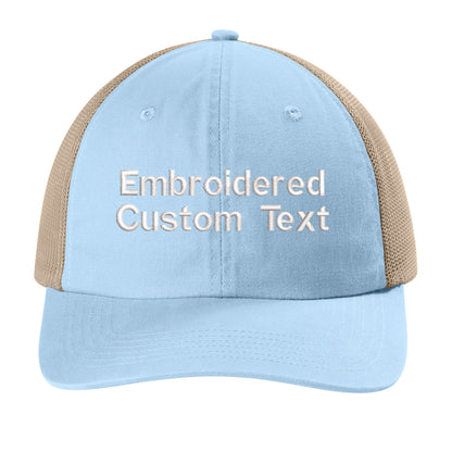 Custom Embroidered Trucker Hat – Your Text, Two Lines