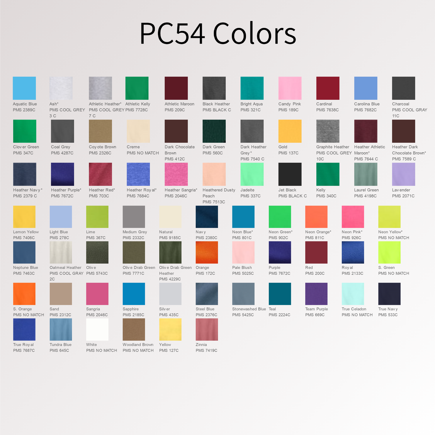 Adult Shirt Color Chart