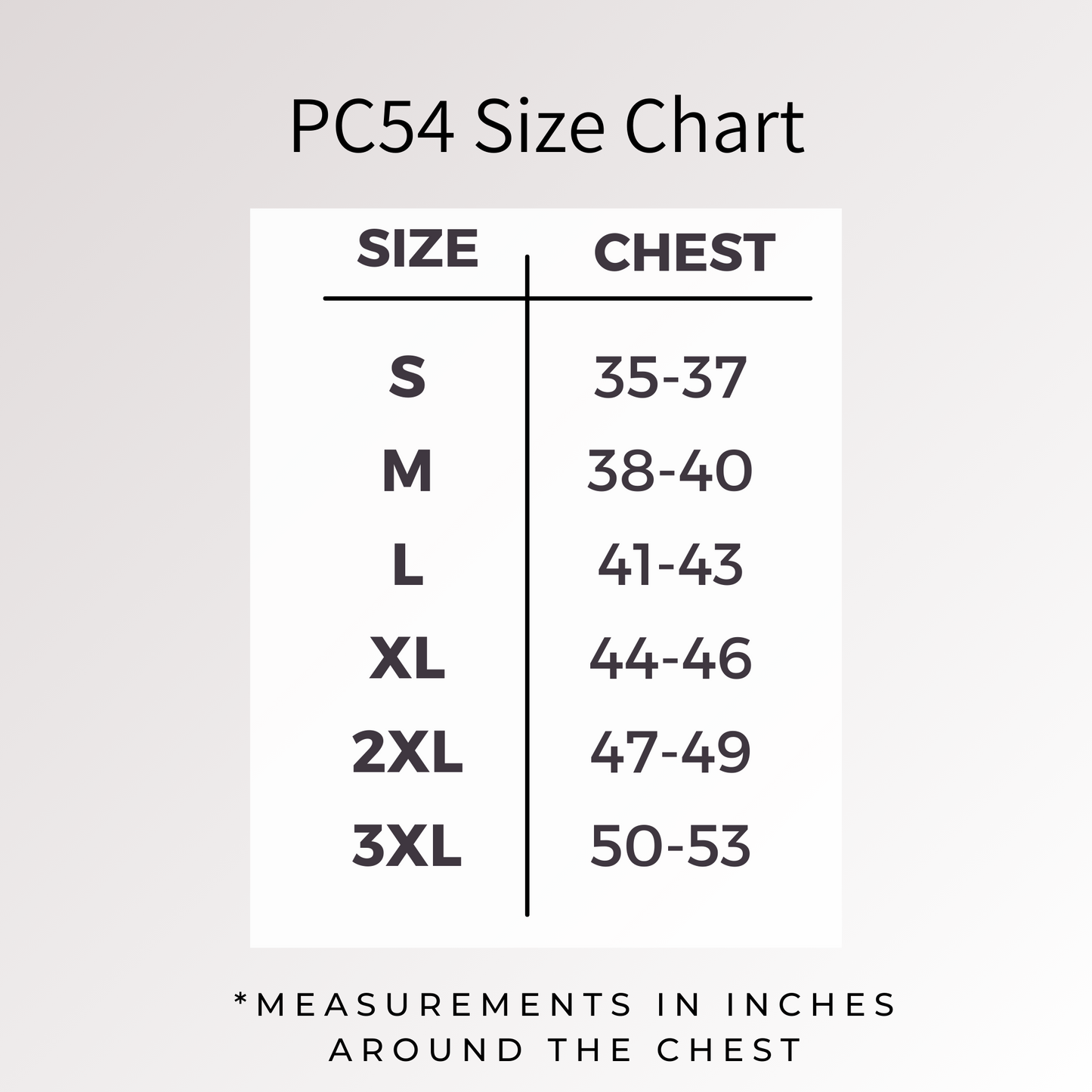 Adult Shirt Size Chart