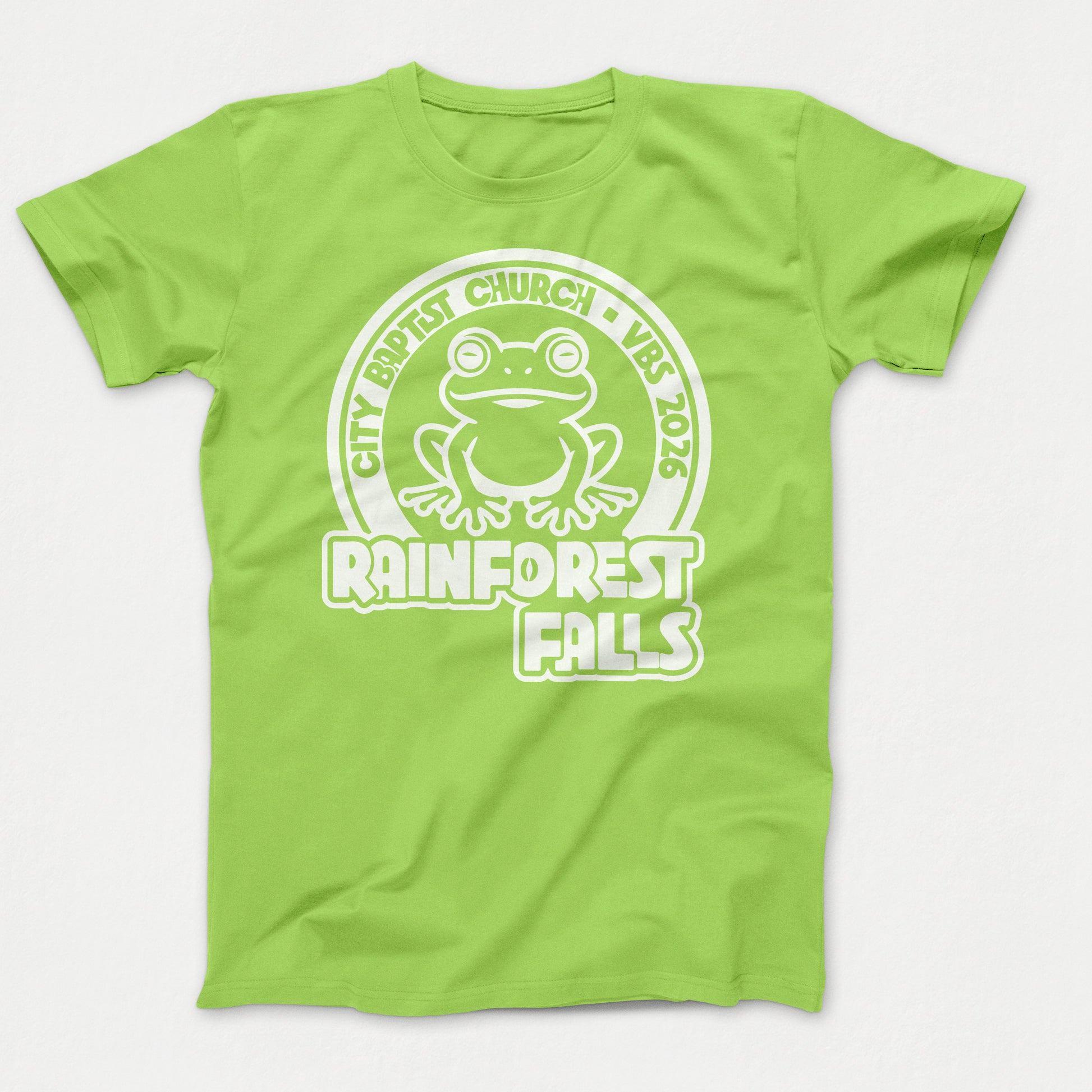 Rainforest Falls VBS Shirt Frog Design Adult Lime