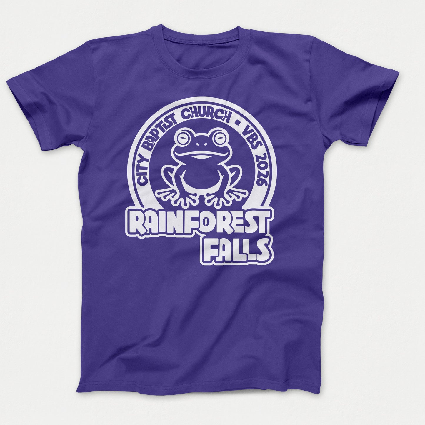 Rainforest Falls VBS Shirt Frog Design Adult Purple
