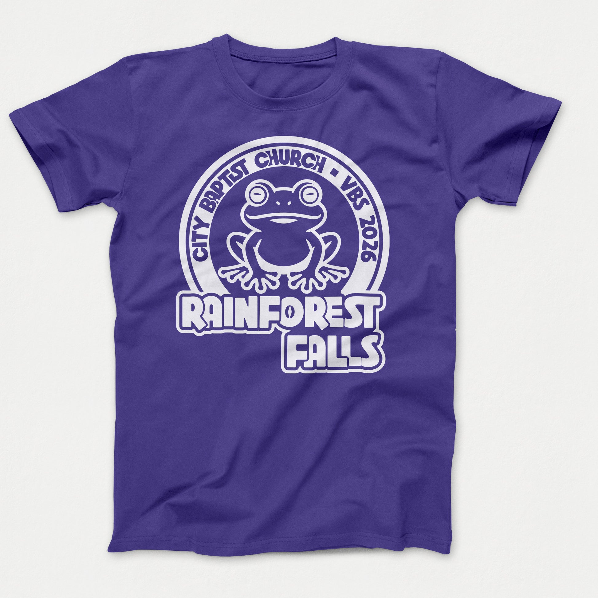 Rainforest Falls VBS Shirt Frog Design Adult Purple