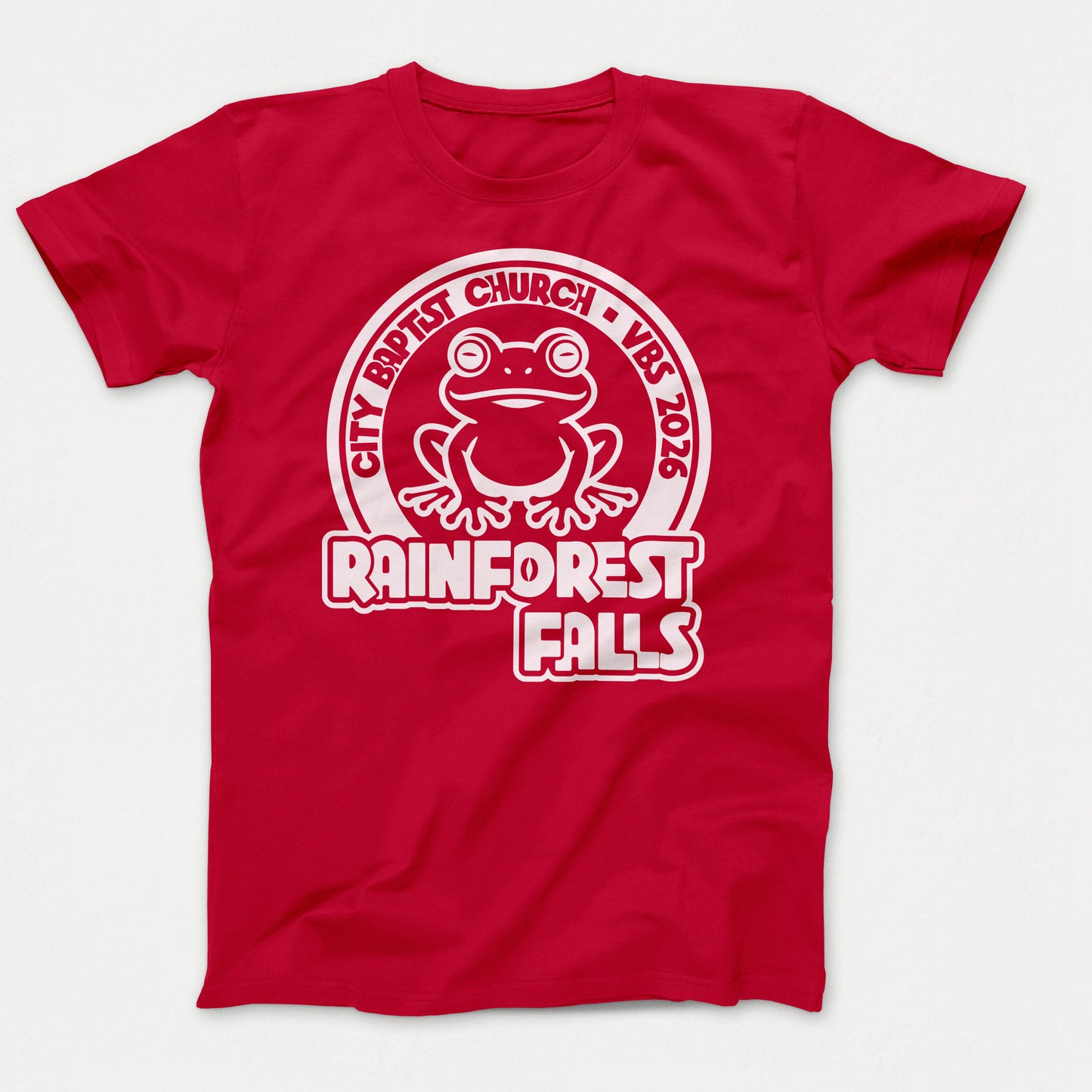 Rainforest Falls VBS Shirt Frog Design Adult Red