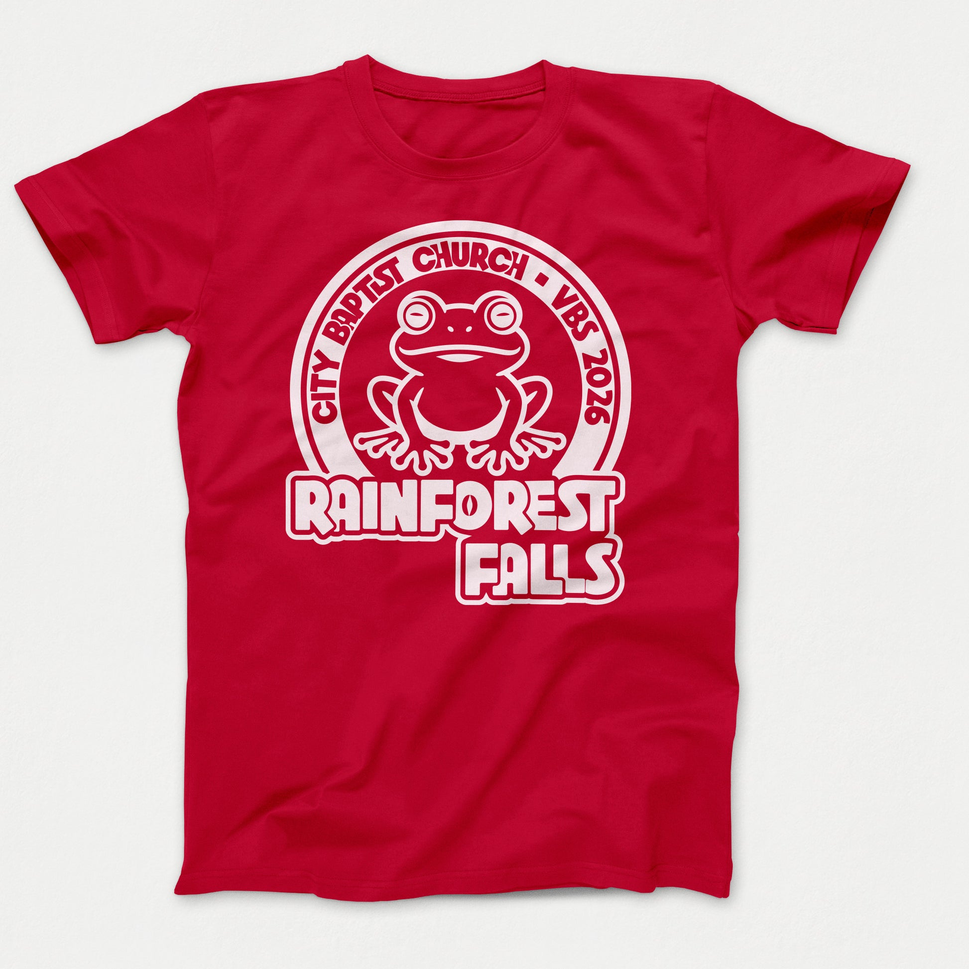 Rainforest Falls VBS Shirt Frog Design Adult Red