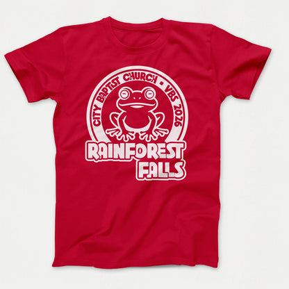 Rainforest Falls VBS Shirt Frog Design Adult Red