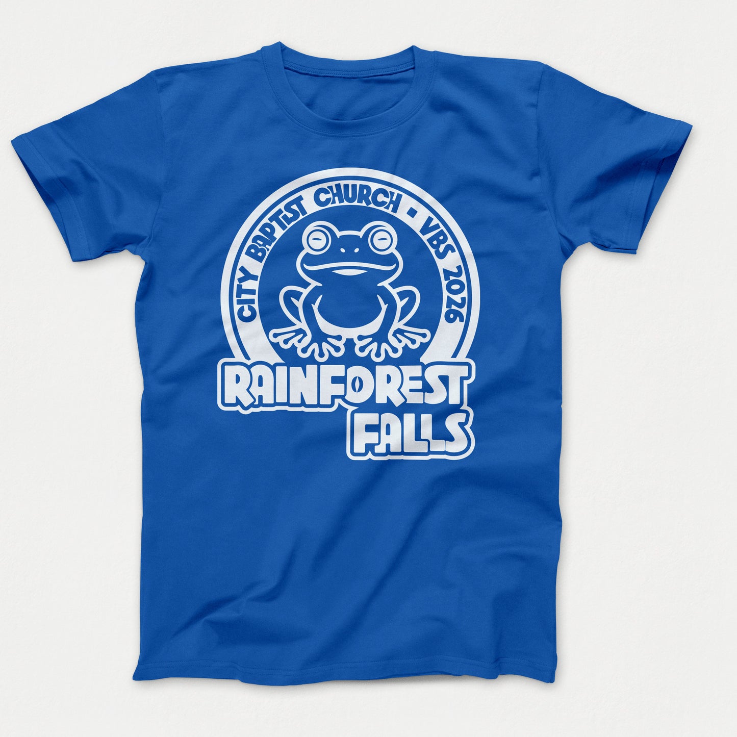 Rainforest Falls VBS Shirt Frog Design Adult Royal Blue