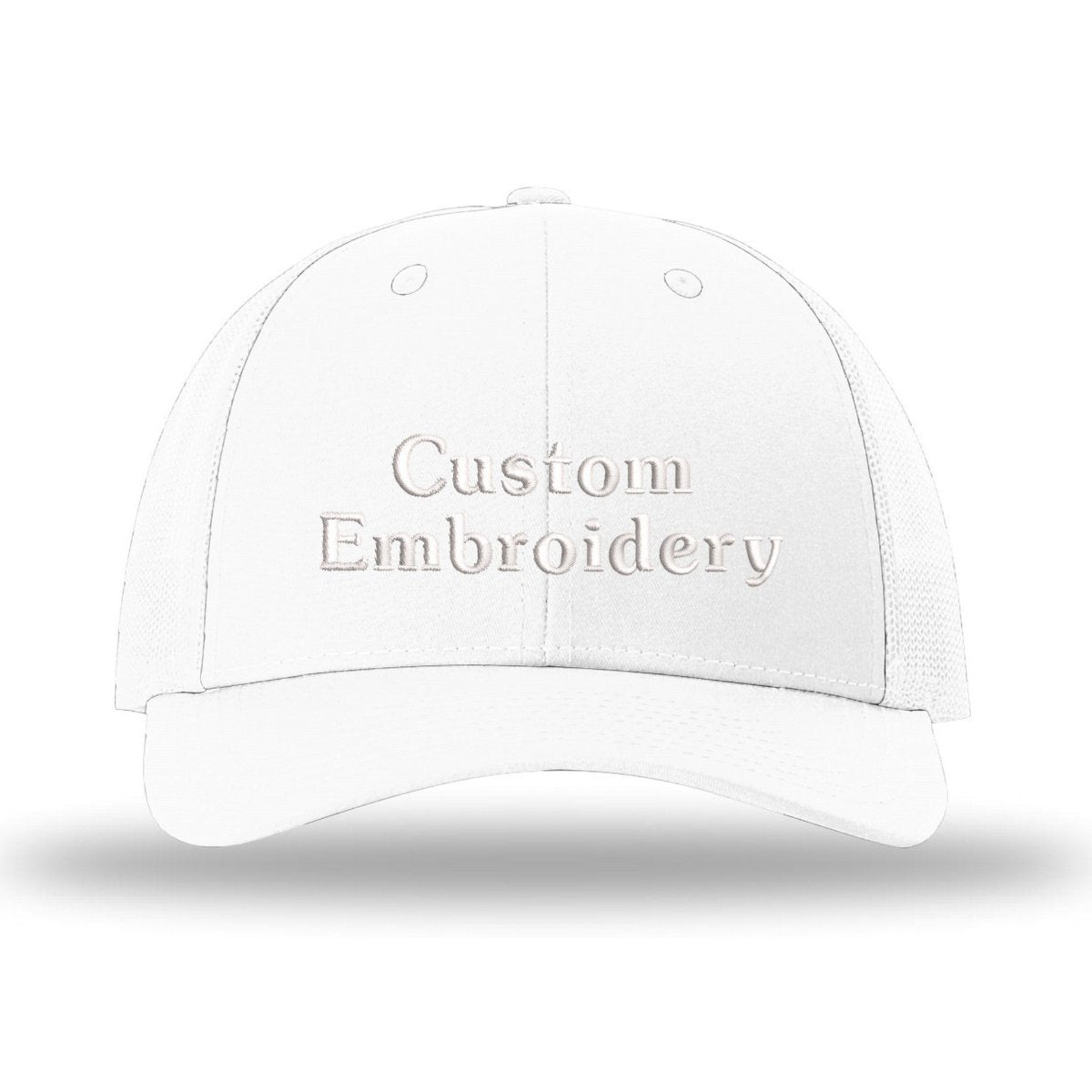 Custom Embroidered Trucker Hat – Richardson 115, Your Text on Two Lines - Polkabean