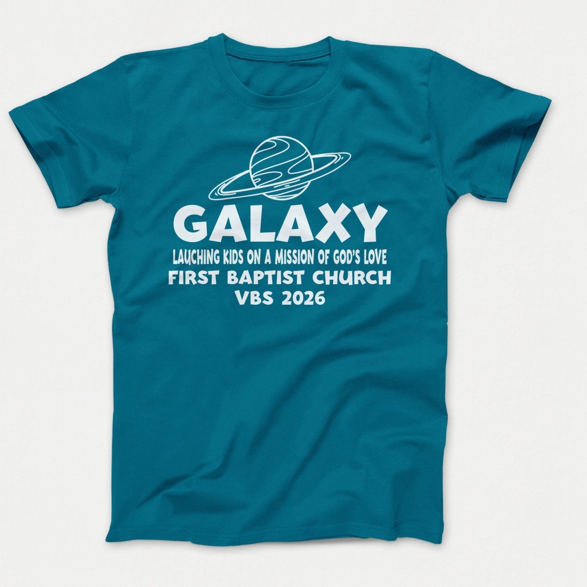 Galaxy VBS Shirts - Planet Design - Adult T-shirts Teal - Polkabean