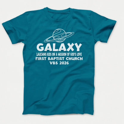 Galaxy VBS Shirts - Planet Design - Adult T-shirts Teal - Polkabean