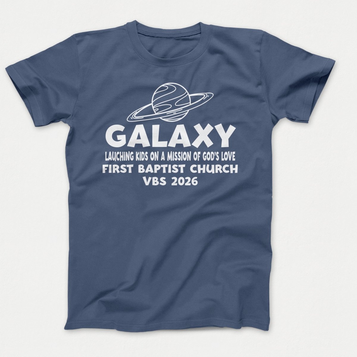 Galaxy VBS Shirts - Planet Design - Adult T-shirts Steel Blue - Polkabean
