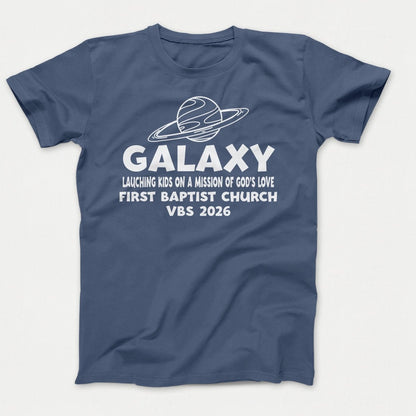 Galaxy VBS Shirts - Planet Design - Adult T-shirts Steel Blue - Polkabean