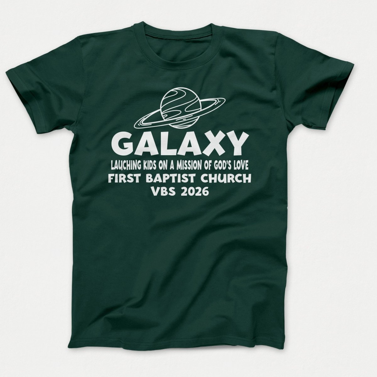 Galaxy VBS Shirts - Planet Design - Adult T-shirts Dark Green - Polkabean