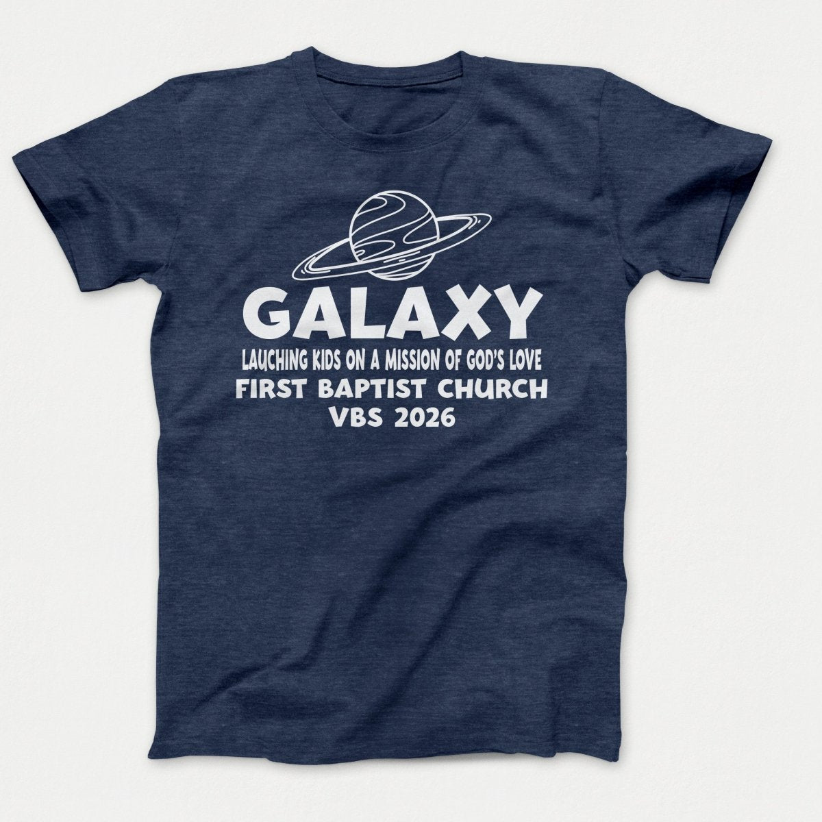 Galaxy VBS Shirts - Planet Design - Adult T-shirts Heather Navy - Polkabean