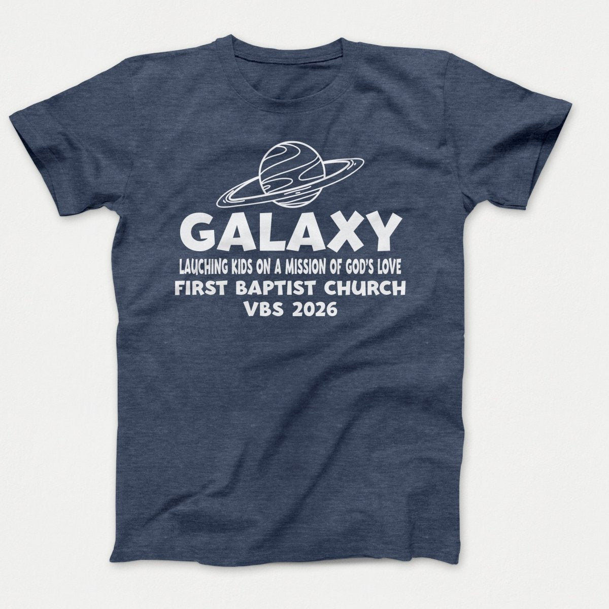 Galaxy VBS Shirts - Planet Design - Youth T-shirts Heather Navy - Polkabean