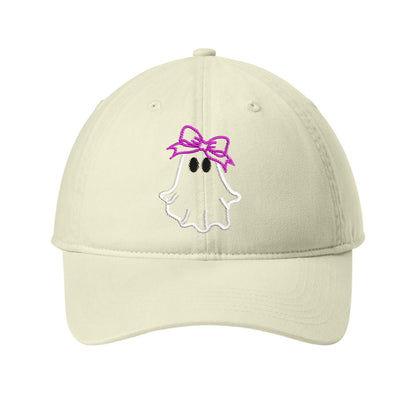 Ghost with Bow Embroidered Hat – Comfort Colors Dad Hat Super White - Polkabean