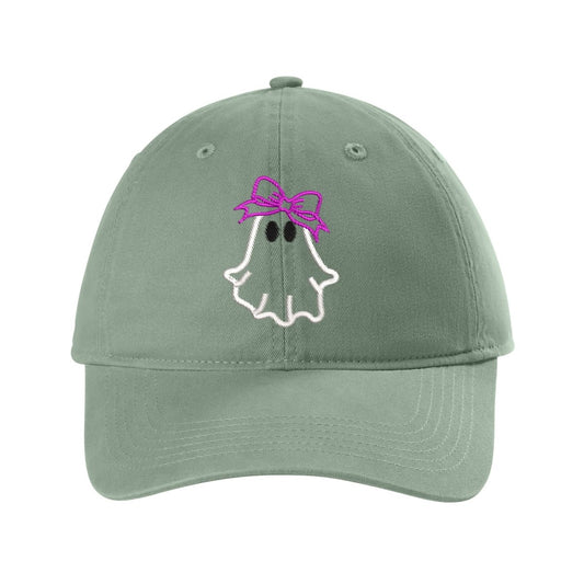 Ghost with Bow Embroidered Hat – Comfort Colors Dad Hat Super White - Polkabean