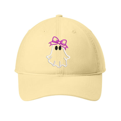 Ghost with Bow Embroidered Hat – Comfort Colors Dad Hat Super White - Polkabean