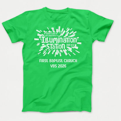 Illumination Station VBS Shirts - Geometric Logo - Adult Shirts Neon Green - Polkabean