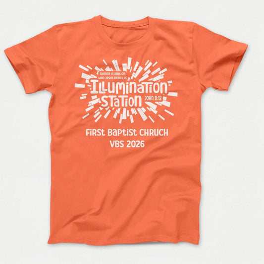 Illumination Station VBS Shirts - Geometric Logo - Adult Shirts Neon Orange - Polkabean