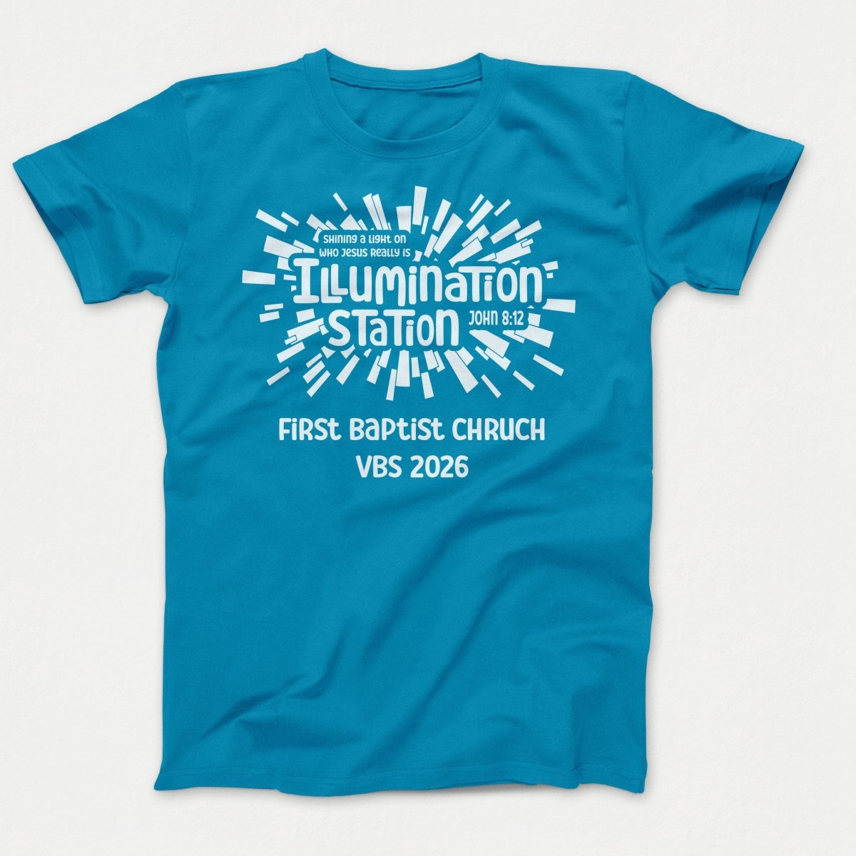 Illumination Station VBS Shirts - Geometric Logo - Adult Shirts Neon Blue - Polkabean
