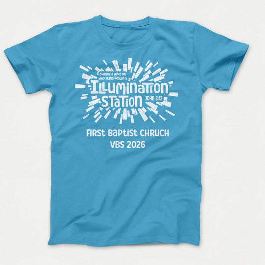 Illumination Station VBS Shirts - Geometric Logo - Youth Shirts Aquatic Blue - Polkabean