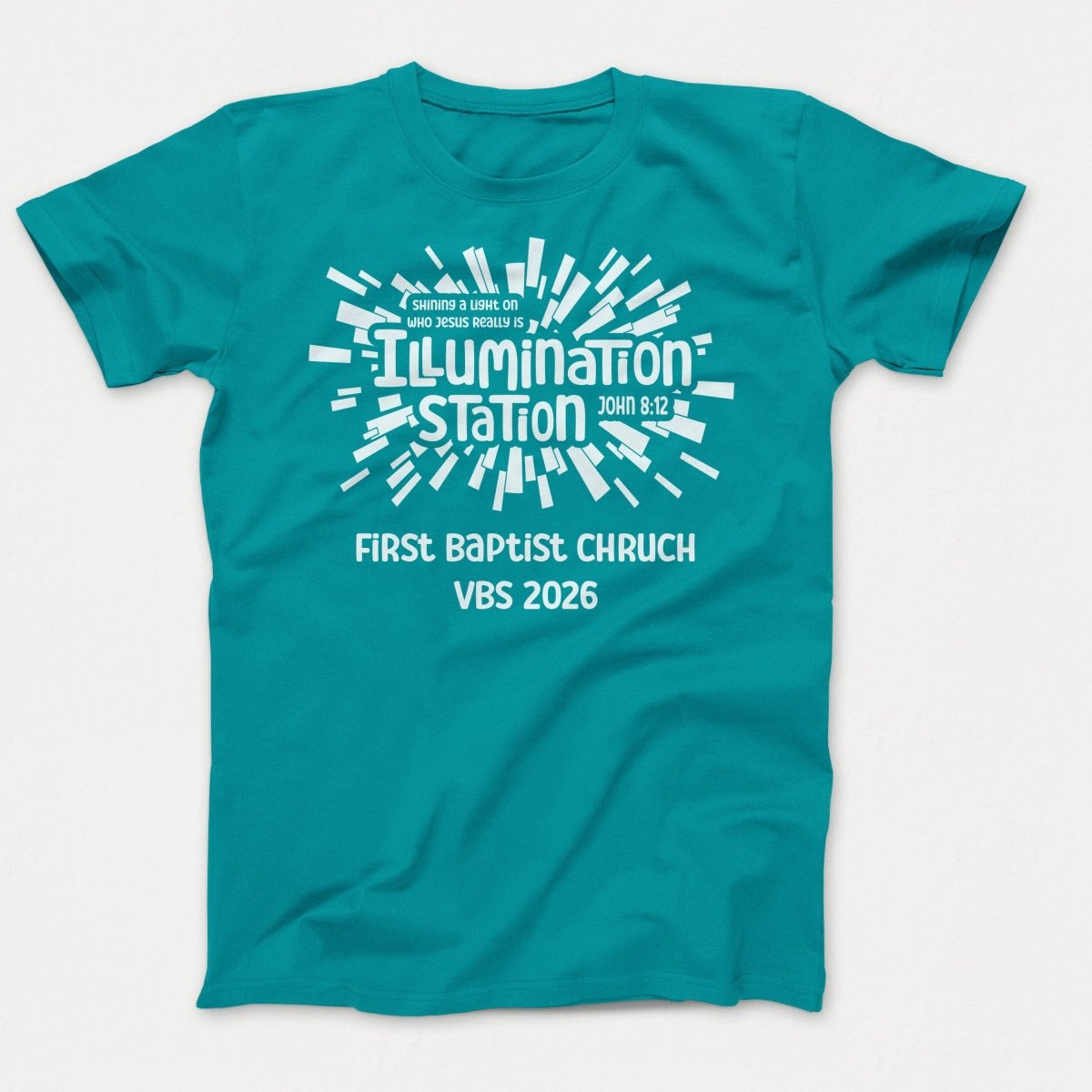 Illumination Station VBS Shirts - Geometric Logo - Youth Shirts Bright Aqua - Polkabean