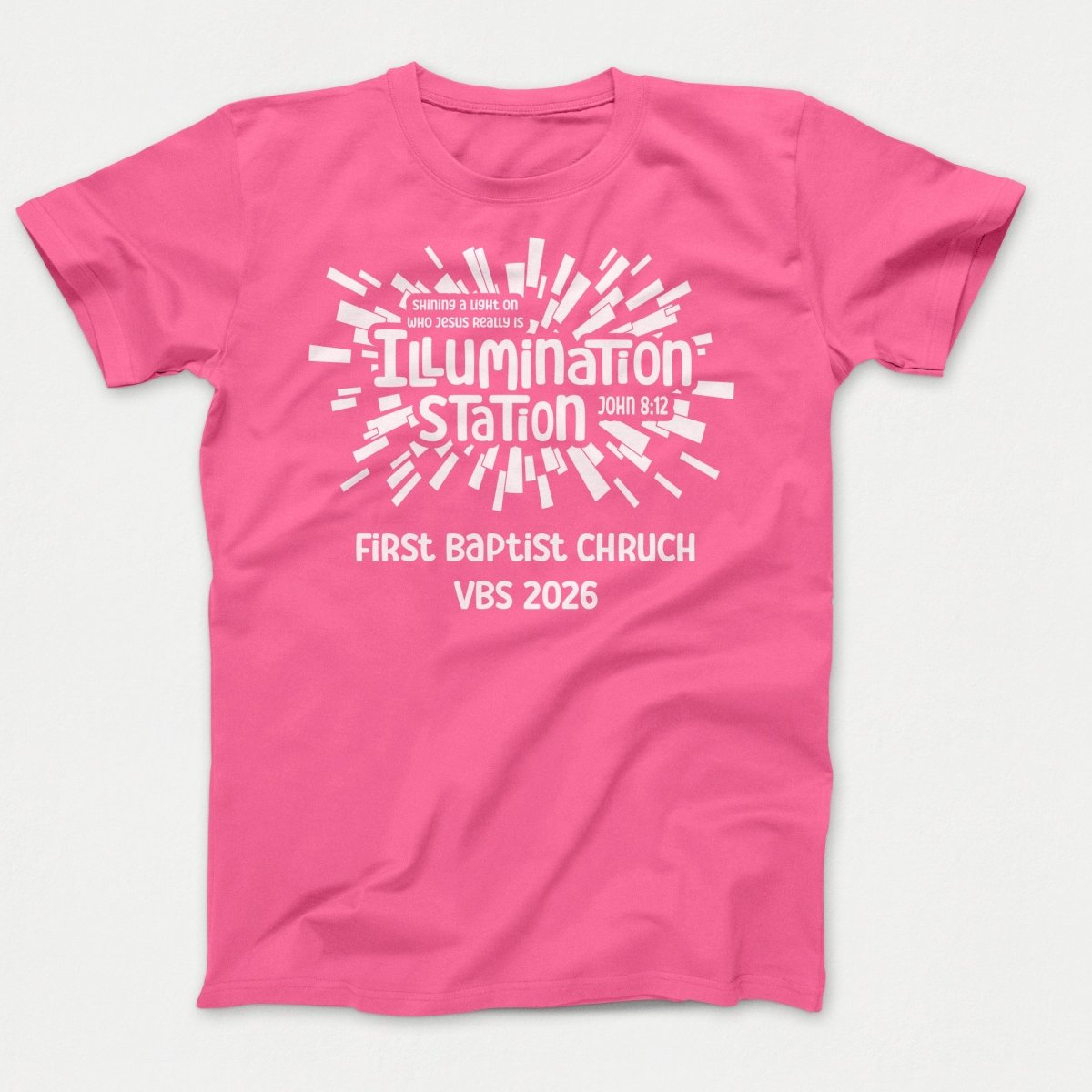 Illumination Station VBS Shirts - Geometric Logo - Youth Shirts Neon Pink - Polkabean