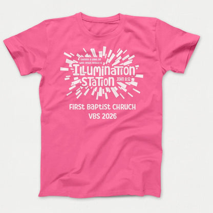 Illumination Station VBS Shirts - Geometric Logo - Youth Shirts Neon Pink - Polkabean
