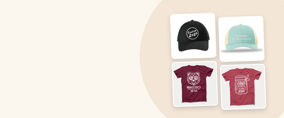Polkabean custom embroidered hats and screen printed shirts