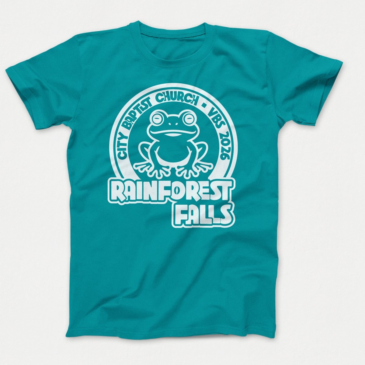 Rainforest Falls VBS Kids Shirts Frog Design Bright Aqua - Polkabean